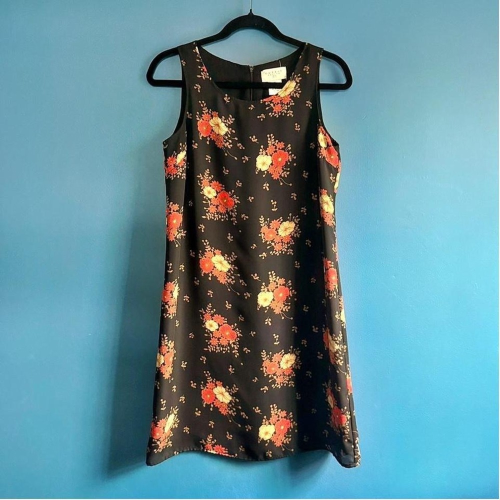 Vintage 90s Shift Dress‎ Women's Size Small Petite Floral JPR Black Orange Retro